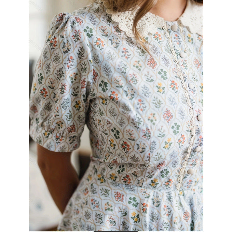 Damen Kleid mit geblümtem Design und klassischem Kragen R&B