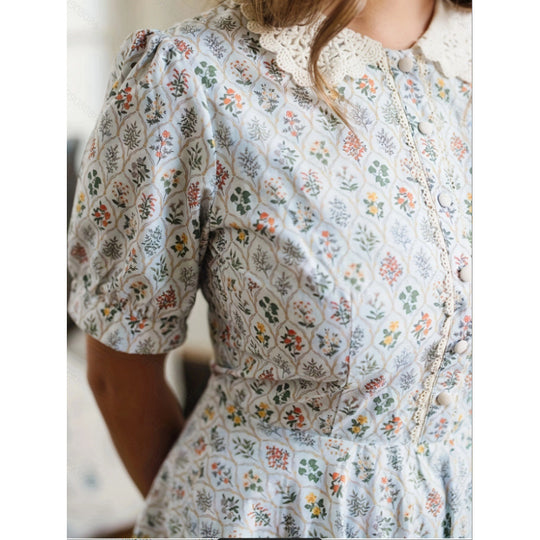 Damen Kleid mit geblümtem Design und klassischem Kragen R&B