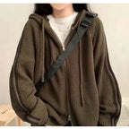 Damen gemütliche gerippte Strick-Hoodie-Jacke