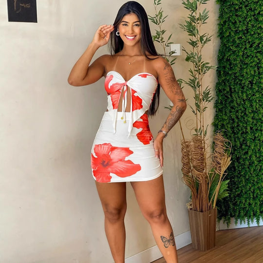 Damen figurbetontes Kleid mit floralem Design und Raffungsdetails R&B