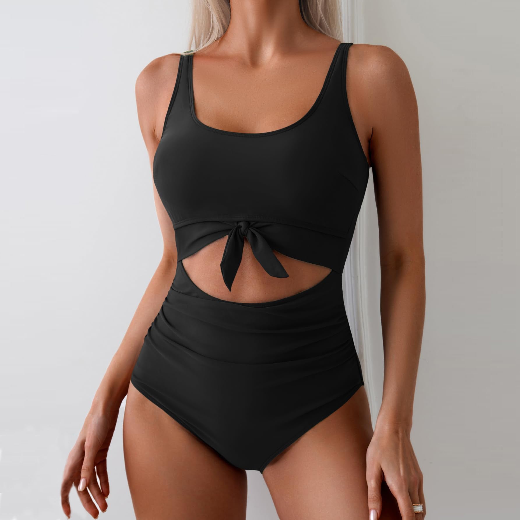 Damen Einteiliger Badeanzug mit trendigem Cut-Out-Design und verstellbarem Knoten R&B
