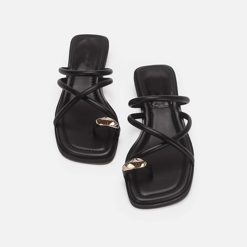 Damen Elegante Zehensteg-Sandalen mit geschmeidigem Riemendesign und luxuriösem Akzent R&B