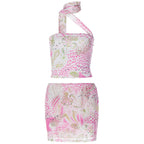Damen Crop-Top und Rock-Set mit asymmetrischem Design und floralem Muster R&B
