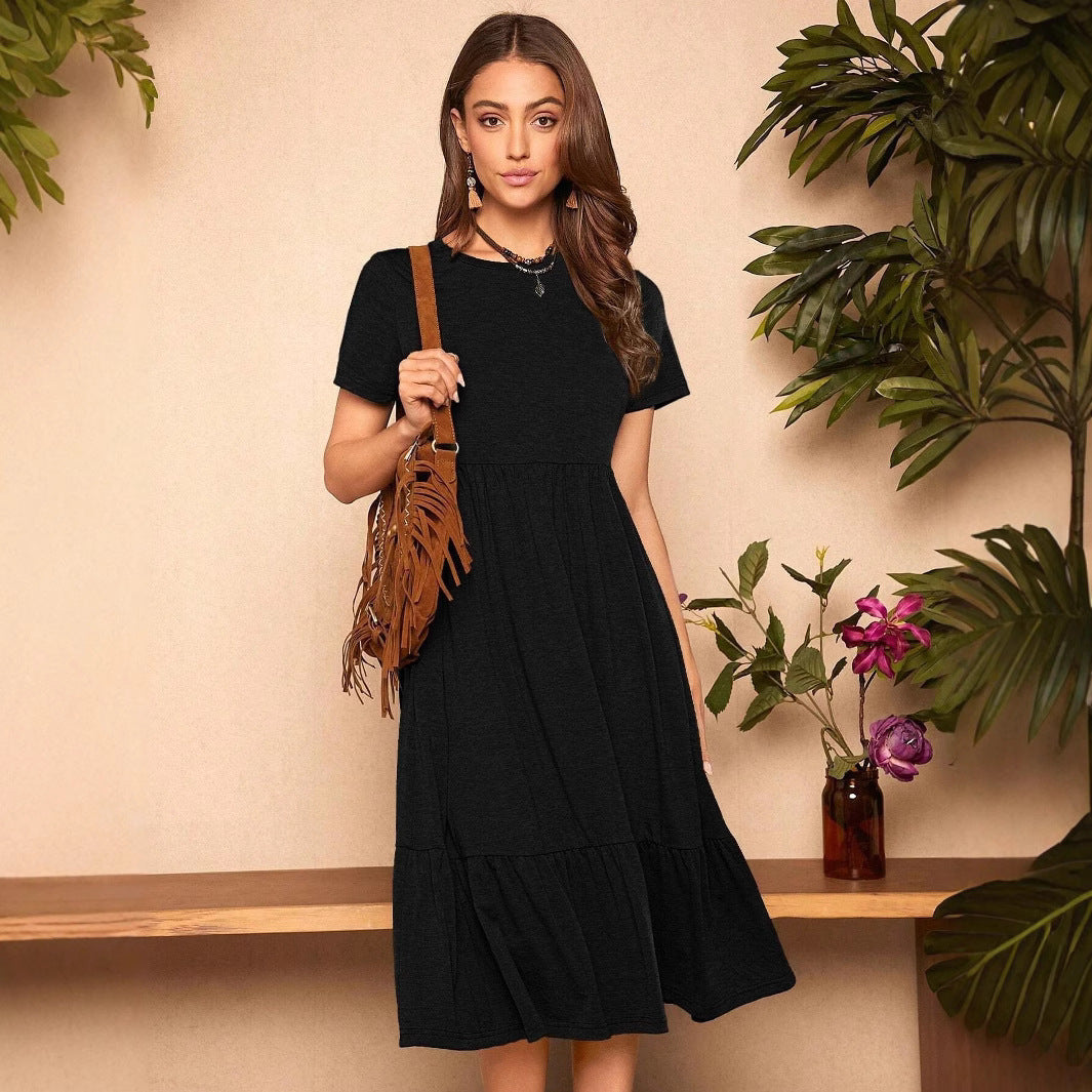Damen lässiges T-Shirt-Kleid mit lockerer Passform und Rüschensaum R&B
