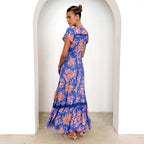 Damen Maxikleid mit tiefem V-Ausschnitt und romantischem Blumenmuster R&B
