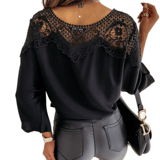 Damen elegante Bluse mit Spitze R&B