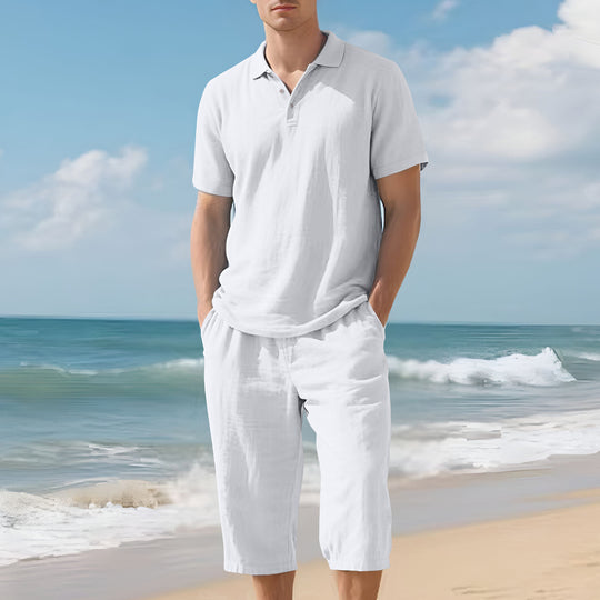 Herren nan leichtes Polo- und Bermuda-Set aus seidigem Baumwolljersey R&B