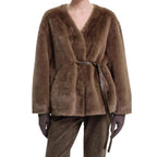Damen kuschelige Steppjacke mit taillierbarem Design und elegantem Gürtel R&B