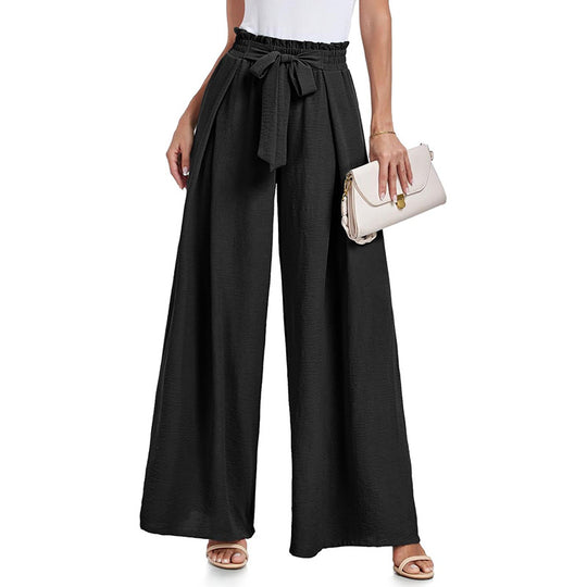 Damen weite Hochbundhose mit Taillengürtel und fließendem Stoff R&B