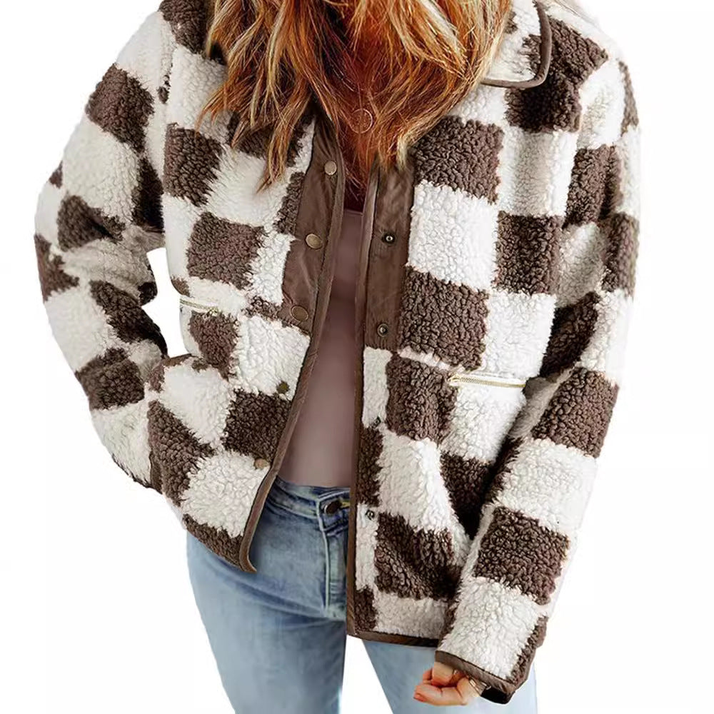 Damen Kuschelige Schafwolljacke mit modernen Karomustern R&B