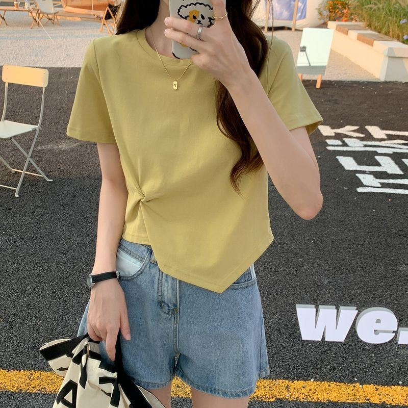 Damen Cropped T-Shirt mit dekorativem Knoten-Design und modernem Schnitt