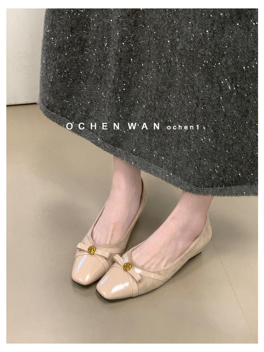 Damen Bequeme Ballerinas mit dekorativem Schleifen-Detail und glänzender Oberfläche R&B