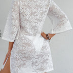 Damen Häkel-Strandkleid mit tiefem V-Ausschnitt R&B
