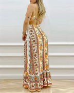 Damen Zweiteiliges Boho-Outfit mit floralen Mustern und Rüschen R&B