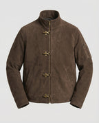 Herren kastige Velourslederjacke mit hohem Kragen Hakenverschluss und Ärmeltasche R&B