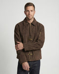 Herren kastige Velourslederjacke mit hohem Kragen Hakenverschluss und Ärmeltasche R&B