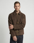 Herren kastige Velourslederjacke mit hohem Kragen Hakenverschluss und Ärmeltasche R&B