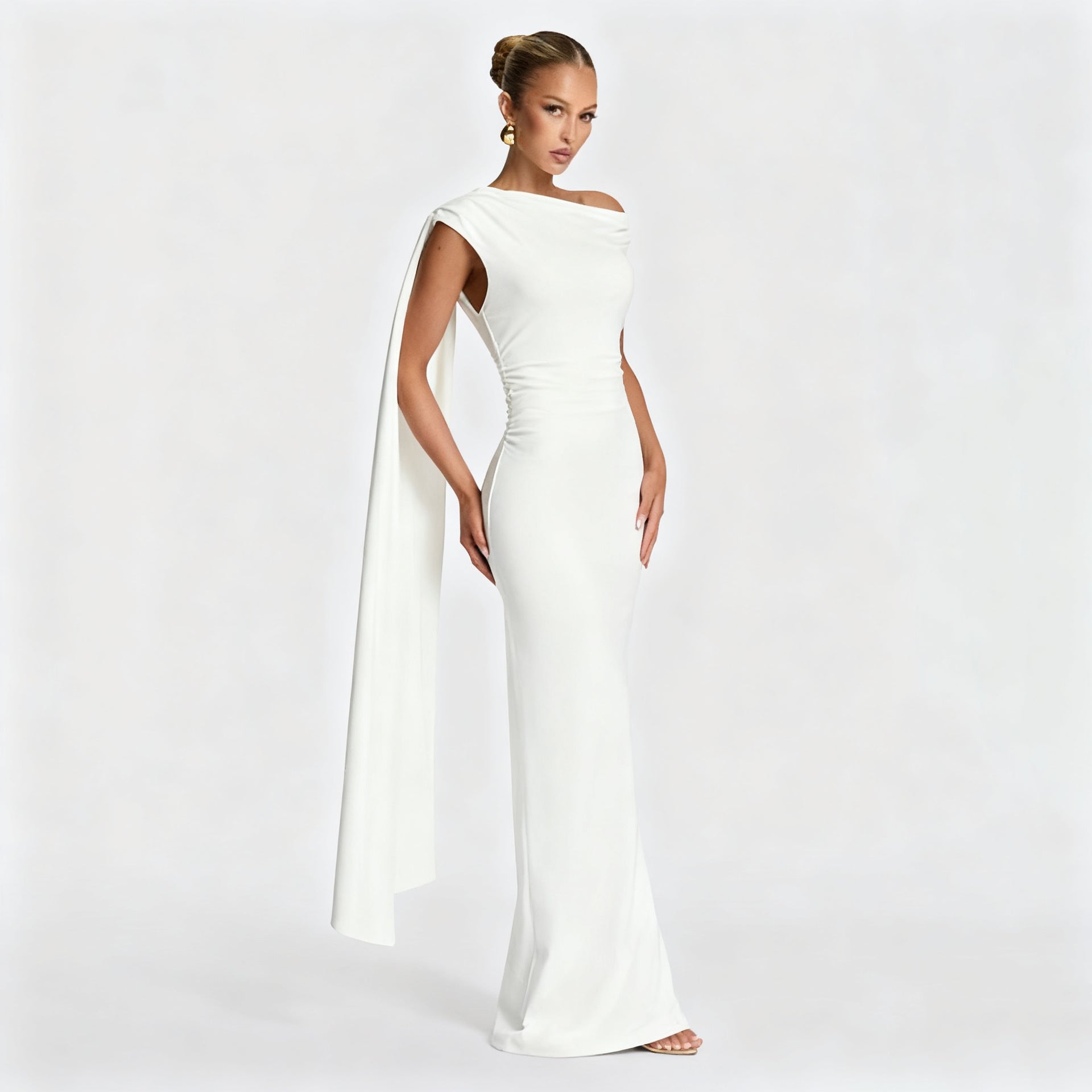 Damen Elegantes Langes Abendkleid mit Ein-Schulter-Design R&B
