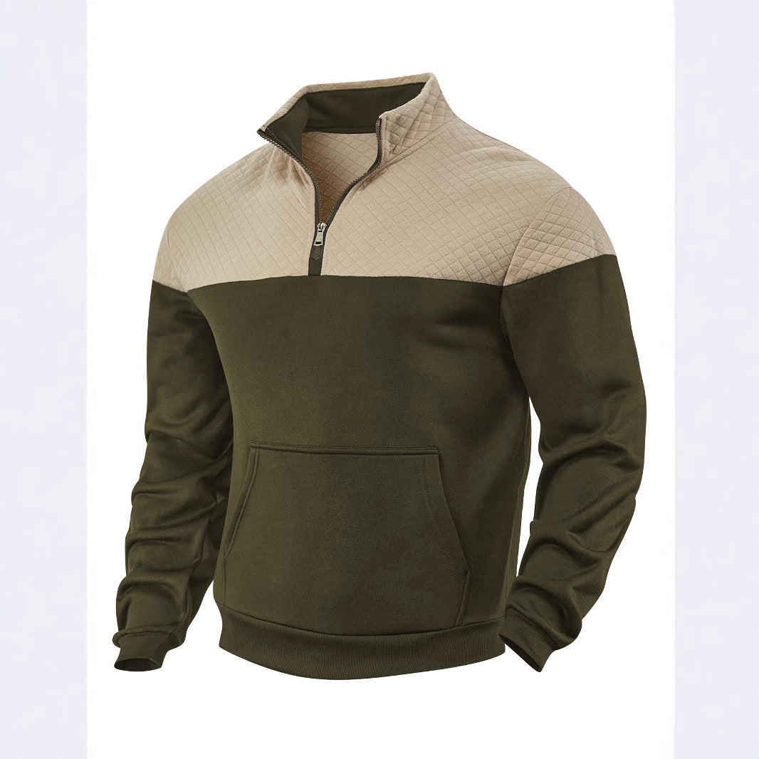 Herren nan Schulterpaneel-Halbzip-Sweatpullover mit gesteppter Schulterpartie und Kängurutasche R&B