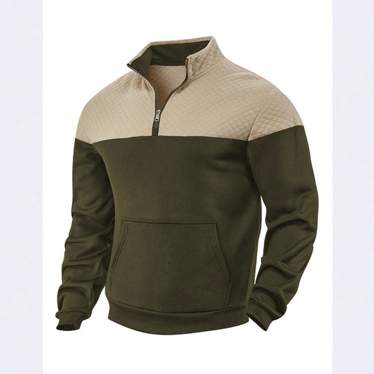 Herren nan Schulterpaneel-Halbzip-Sweatpullover mit gesteppter Schulterpartie und Kängurutasche R&B