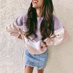 Damen Grobstrickpullover mit V-Ausschnitt und Farbblocking R&B