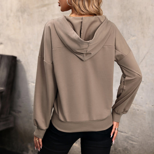 Damen Kapuzenpullover mit überschnittenen Schultern und Knopfdetails R&B