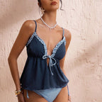 Damen lässiger Bademoden-Tankini mit Rüschendetails R&B