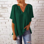 Damen luftige Bluse mit V-Ausschnitt und sanftem Faltenwurf R&B