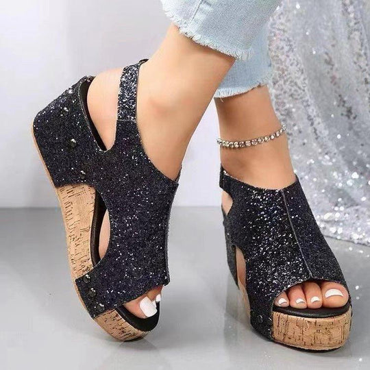 Damen Glitzernde Zehentrenner-Sandalen mit Komfort-Fußbett R&B