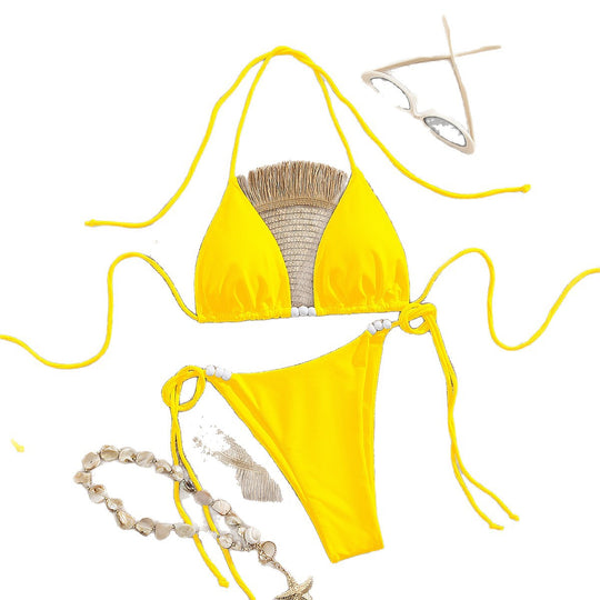 Damen Triangel-Bikini mit dekorativen Perlen-Details R&B