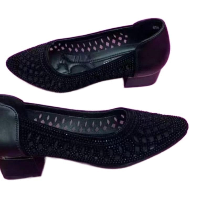 Damen elegante Ballerinas mit funkelndem Strass und komfortablem Blockabsatz R&B