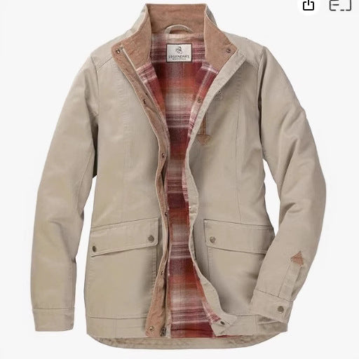 Damen lässige Utility-Jacke mit Karo-Innenfutter R&B