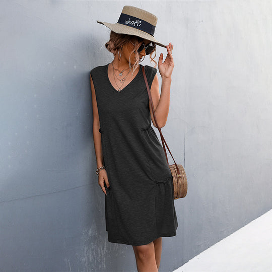 Damen Freizeitdress mit lockerem V-Ausschnitt und Rüschenkanten R&B