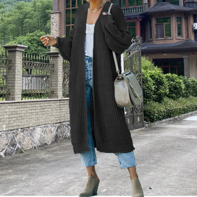 Damen Langer Strickmantel mit offener Front und lässigem Schnitt R&B