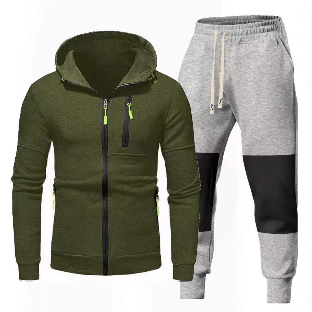 Herren Sportliches Hoodie- und Jogginghose-Set mit Funktionalen Reißverschlusstaschen R&B