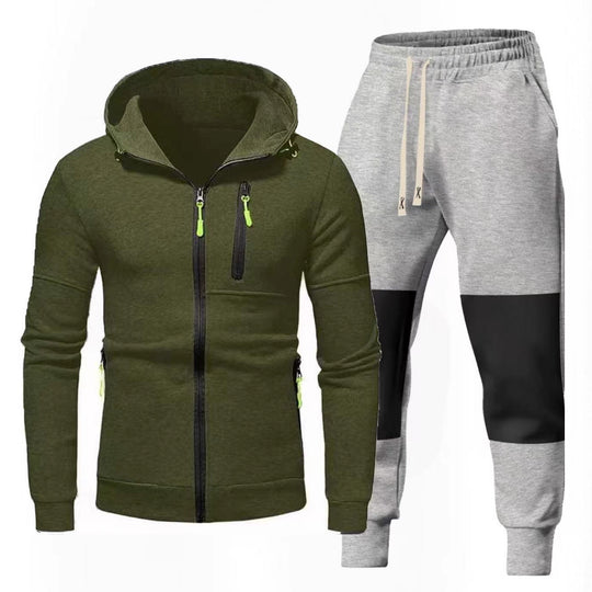 Herren Sportliches Hoodie- und Jogginghose-Set mit Funktionalen Reißverschlusstaschen R&B