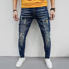 Herren Skinny Fit Jeans mit kreativen Farbklecksen und Rissdesign R&B