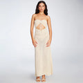 Damen gehäkeltes Maxikleid mit tiefem V-Ausschnitt und seitlichem Cut-Out R&B