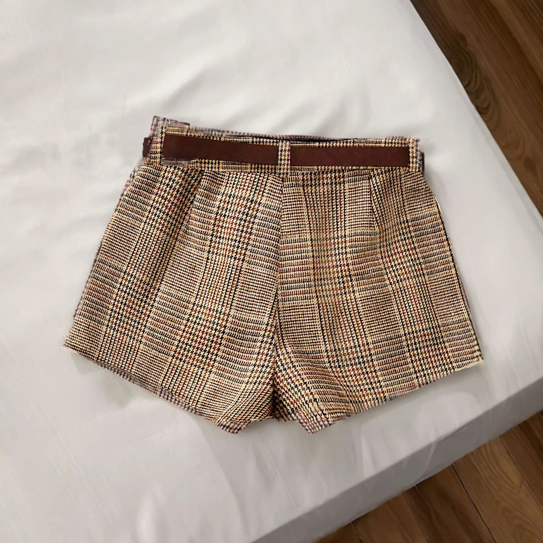 Damen Karierte Shorts mit Gürtelschlaufen R&B