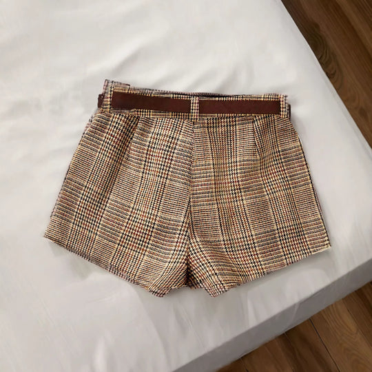 Damen Karierte Shorts mit Gürtelschlaufen R&B