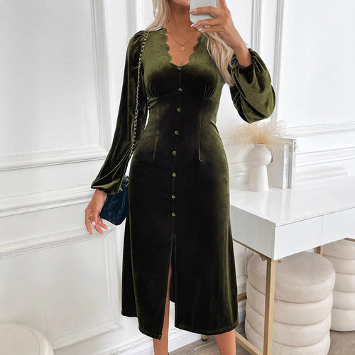 Damen Midi-Kleid mit elegantem Knopfleisten-Design und voluminösen Ärmeln R&B