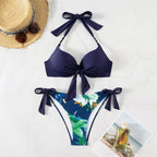 Damen Triangel-Bikini-Set mit verspielten Krawatten und floralem Design R&B