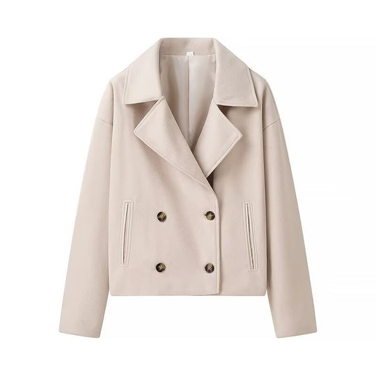 Damen gefütterte cropped Jacke mit doppeltem Knopfverschluss und weitem Revers R&B