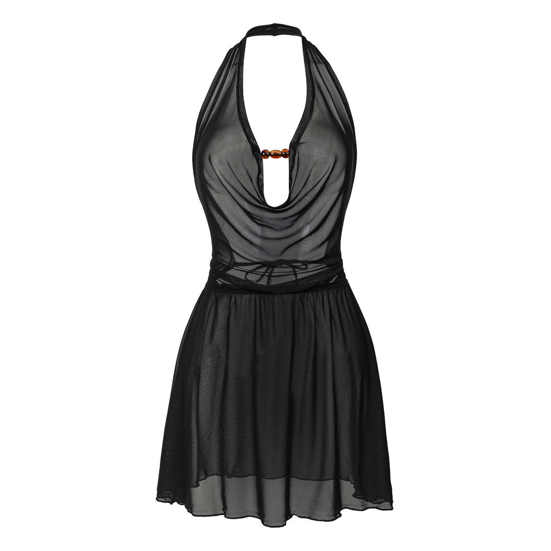 Damen Strandkleid mit tiefem V-Ausschnitt und raffiniertem Knoten R&B
