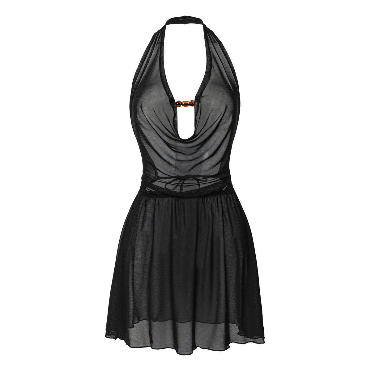 Damen Strandkleid mit tiefem V-Ausschnitt und raffiniertem Knoten R&B
