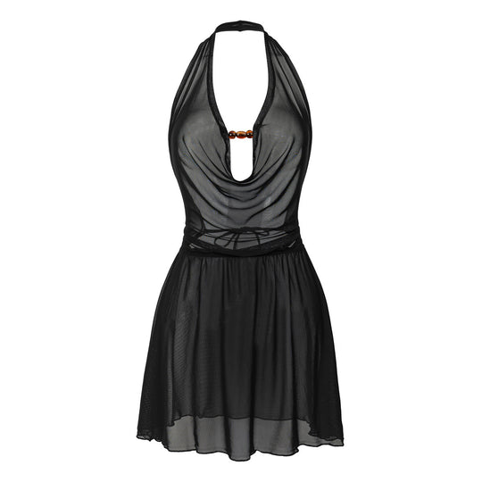Damen Strandkleid mit tiefem V-Ausschnitt und raffiniertem Knoten R&B
