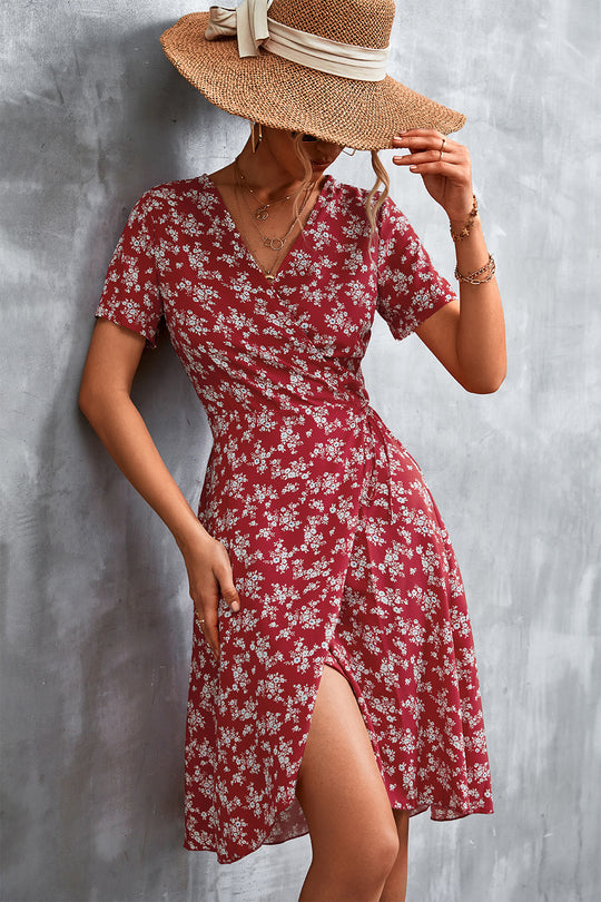 Damen Wickelkleid mit floralem Muster und seitlichem Schlitz R&B