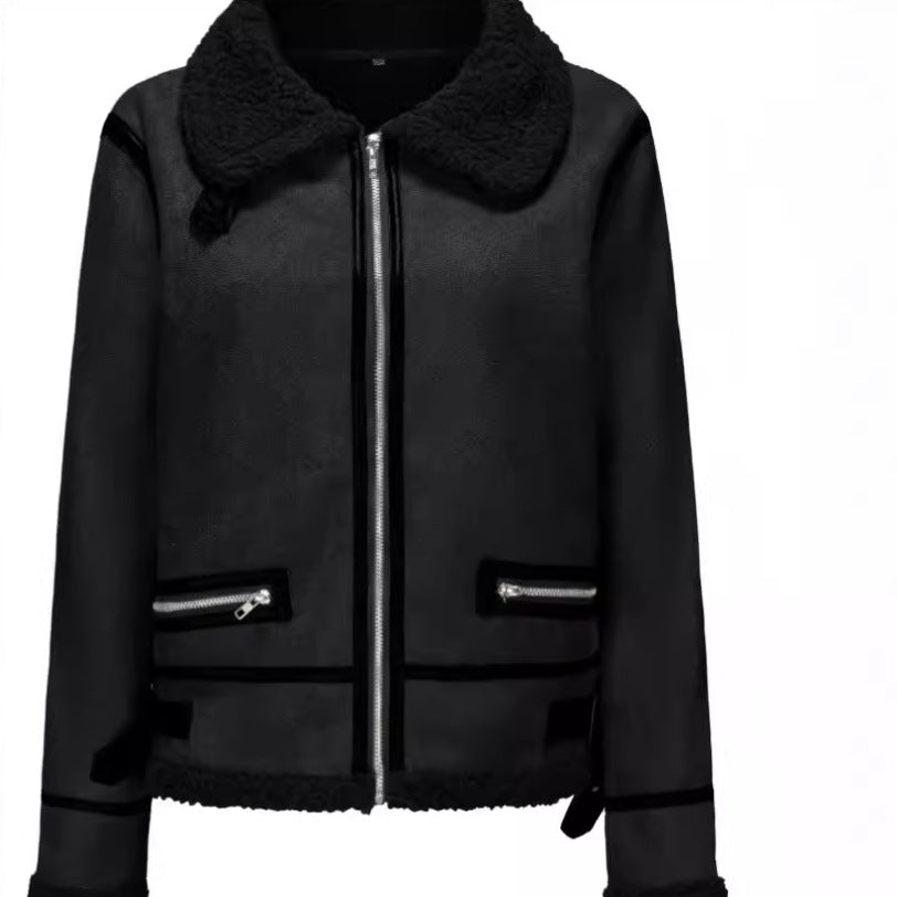 Damen trendige Faux-Fur-Jacke mit lässigem Schnitt und praktischen Taschen R&B