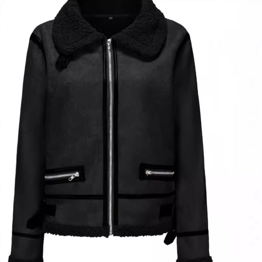 Damen trendige Faux-Fur-Jacke mit lässigem Schnitt und praktischen Taschen R&B
