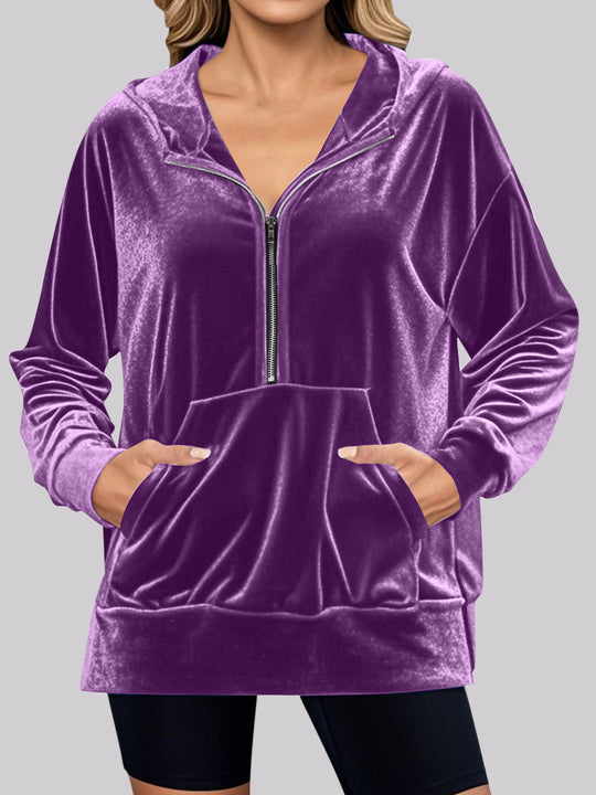 Damen kuscheliges Fleece-Hoodie mit praktischen Taschen und halbem Reißverschluss R&B